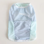 Flat lay light blue mint mesh cooling sleeveless vest, breathable summer anti-heat clothes for french bulldog