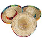 3-pack of mini pet sombrero hats, natural straw with colorful trim for French Bulldogs