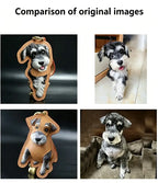 Two styles custom schnauzer leather keychains with original dog photo comparison, handmade personalized pet portrait gift