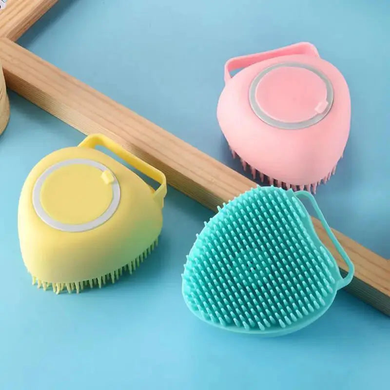 Multi-angle display of shampoo storage silicone bath massage brush, portable dog shower scrubber specially designed for short coat French Bulldogs