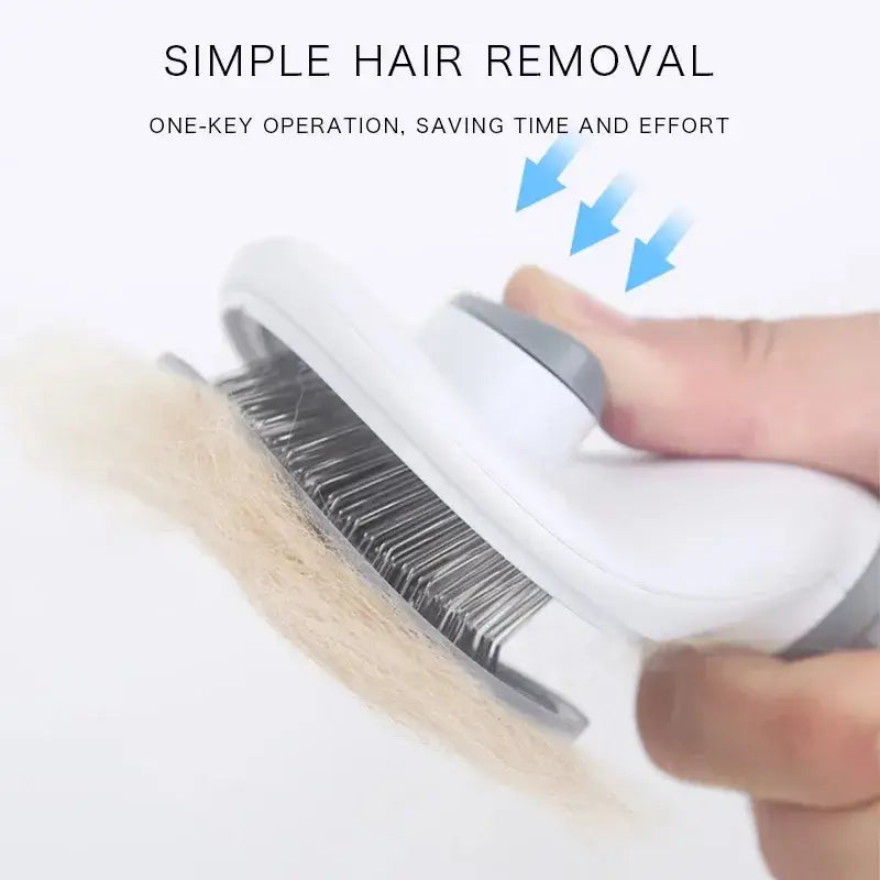 One Button Quick Hair Release Self Cleaning Brush demo, easy fur removal grooming tool for shedding French Bulldog