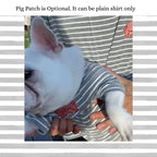 Optional design for grey striped matching owner and French Bulldog tee, choose plain shirt or cute pig embroidery patch detail