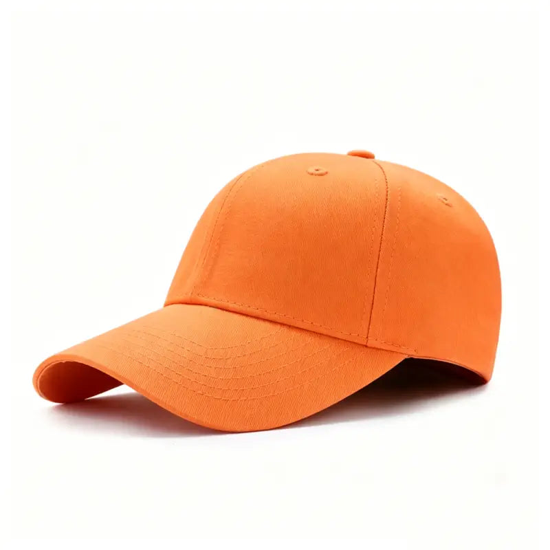Bright orange blank cotton baseball cap, breathable dad hat for custom French bulldog embroidery, fun base cap for Frenchie gifts