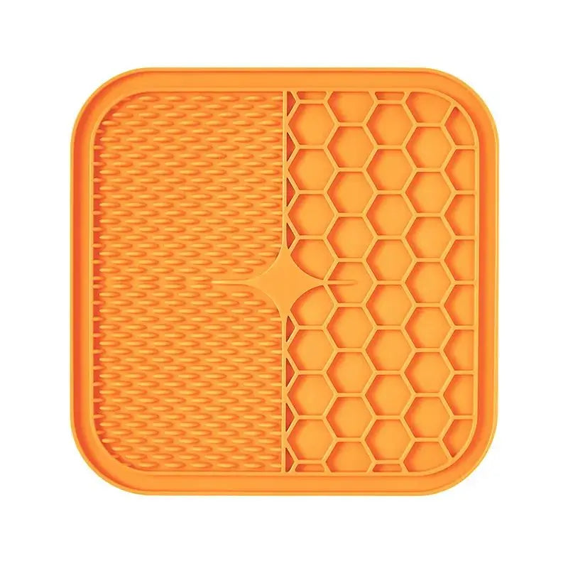 Orange silicone French Bulldog licking mat with double design - anxiety relief and slow feeding