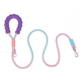 Pink-blue-purple gradient dog leash with purple foam grip for French Bulldogs, adjustable rope leash with quick-release clasp.