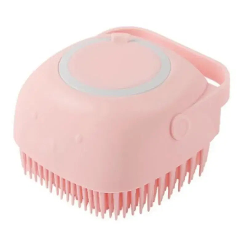 Pink French Bulldog Bath Brush with Built-in Shampoo Storage, Gentle Silicone Scrub Comb for Daily Puppy Shower Cleaning