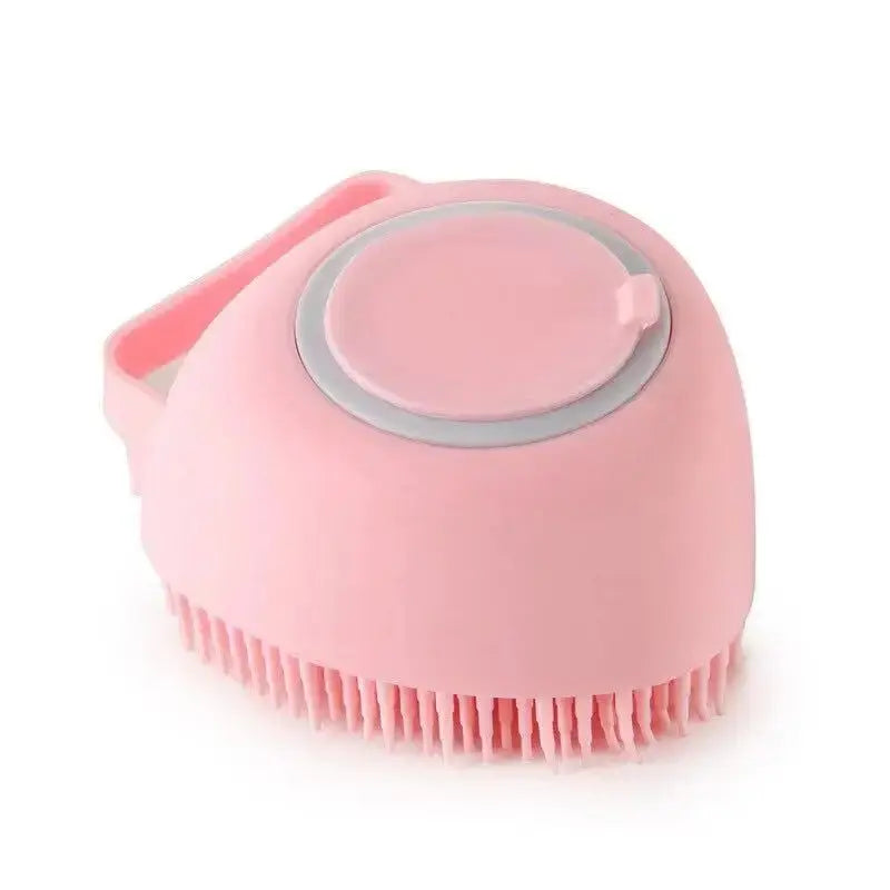 Pink French Bulldog Bath Brush with Built-in Shampoo Storage, Gentle Silicone Scrub Comb for Daily Puppy Shower Cleaning