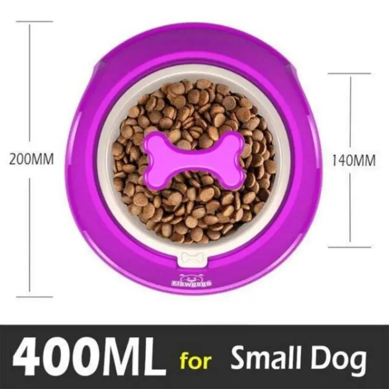 Purple 400ML anti-bloat slow feed dog bowl with rotatable bone divider, ideal daily feeding accessory for Frenchie to avoid gulping food