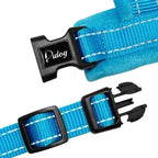 Close-up quick release plastic buckle & adjustable strap slider of fleece dog harness, easy on/off design for French Bulldog owners