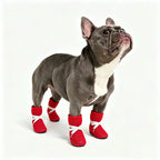 Red Breathable Mesh Dog Boots with White Bow for French Bulldogs - Cute Summer Paw Protectors with Non-Slip Sole
