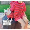 Red and white striped matching clothing set for the whole family, including adult, kid, and pet sizes, suitable for pets up to 200lbs