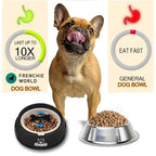 Rotating Bone Slow Feeder Dog Bowl for French Bulldog, slows feeding speed 10x longer than regular bowl to prevent bloating, indigestion & gastric torsion for Frenchie