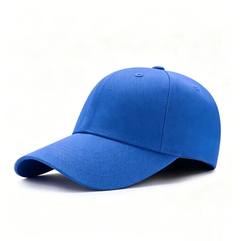 Royal blue blank cotton baseball cap, premium dad hat ready for French bulldog embroidery, eye-catching base cap for dog lovers