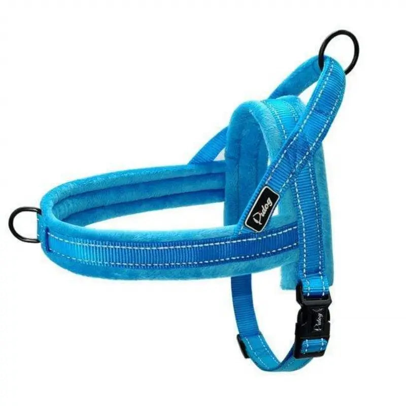 Sky Blue Fleece Padded Reflective Dog Harness, lightweight comfortable walking vest ideal for French Bulldog puppy and small breeds