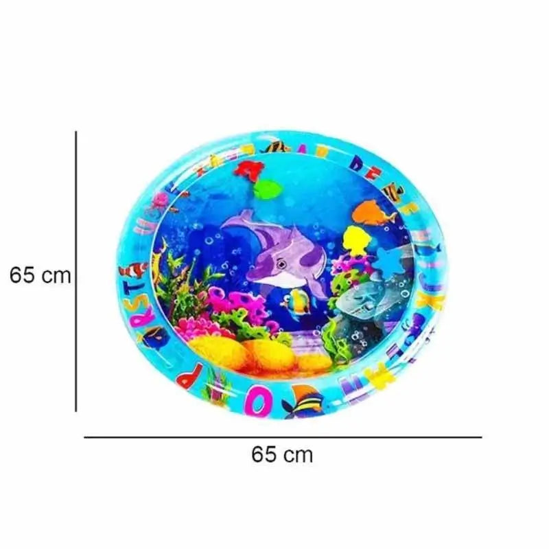 65cm round dolphin water play mat for French Bulldogs, inflatable sensory toy with colorful alphabet border
