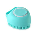 Pink Silicone Bath Brush with Shampoo Container, Comfortable Massage Scrubber for French Bulldog Skin & Coat Care