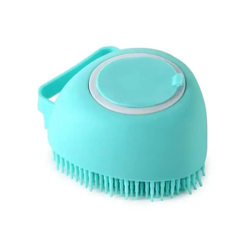 Pink Silicone Bath Brush with Shampoo Container, Comfortable Massage Scrubber for French Bulldog Skin & Coat Care