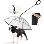 Transparent Pet Dog Umbrella with Built-in Leash Chain for French Bulldog, Hands-Free C Handle Puppy Rain Umbrella for Small Dogs