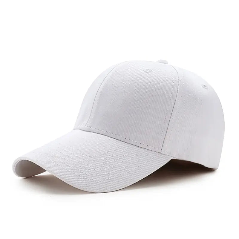 Clean white blank cotton baseball cap, premium dad hat ready for custom French bulldog embroidery, versatile base cap for Frenchie lovers at FrenchieNest