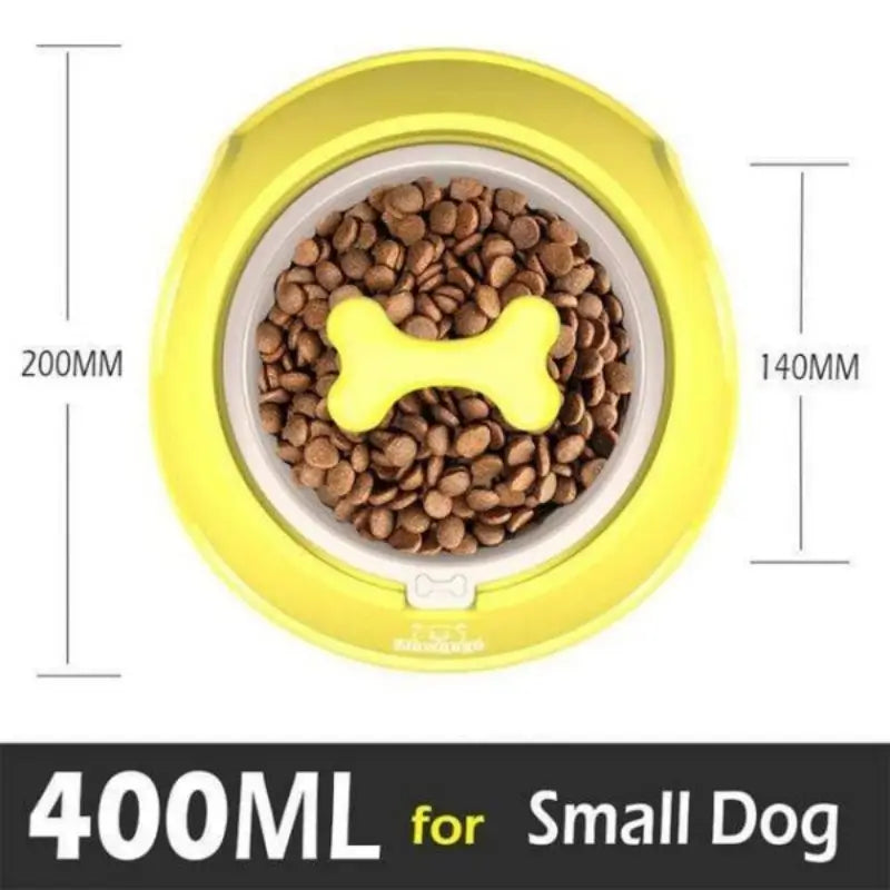 Yellow 400ml dishwasher safe rotating bone slow feeder bowl, durable puzzle feeding bowl prevents bloating issues for small French Bulldog