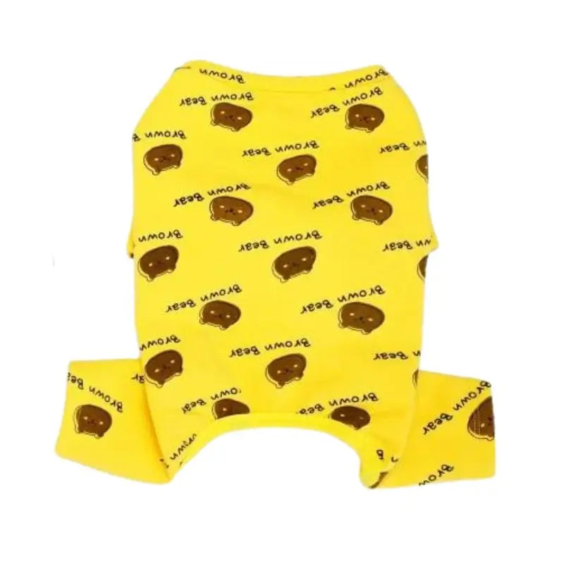 Solid yellow brown bear pattern french bulldog full coverage pajama isolated on plain white background