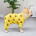 French bulldog in yellow brown bear pattern full body dog pajamas soft cotton loungewear at home