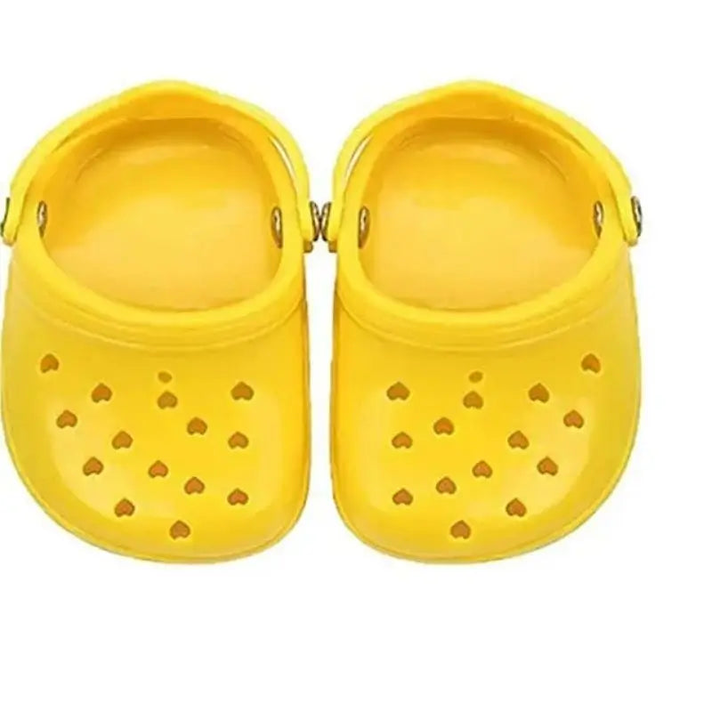 Yellow dog clogs with heart cutouts for French Bulldogs, non-slip summer pet shoes for daily walks.