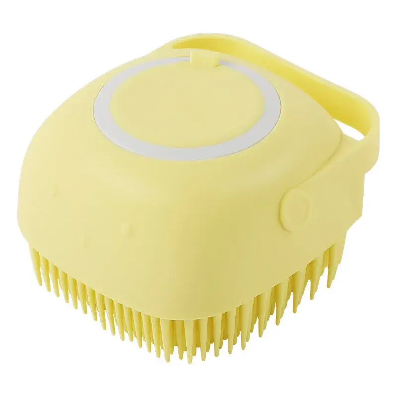 Yellow Silicone Shampoo Dispenser Bath Brush, Soft Bristle Massage Scrubber Specially Designed for French Bulldog Bath Care
