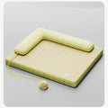 Yellow grid L-shaped rattan cooling dog bed with detachable plush toy ball for French Bulldog