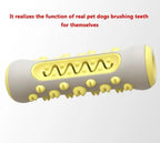 Yellow durable nylon+TPR dog self-brushing chew toy, lets French Bulldog clean teeth independently while chewing and playing