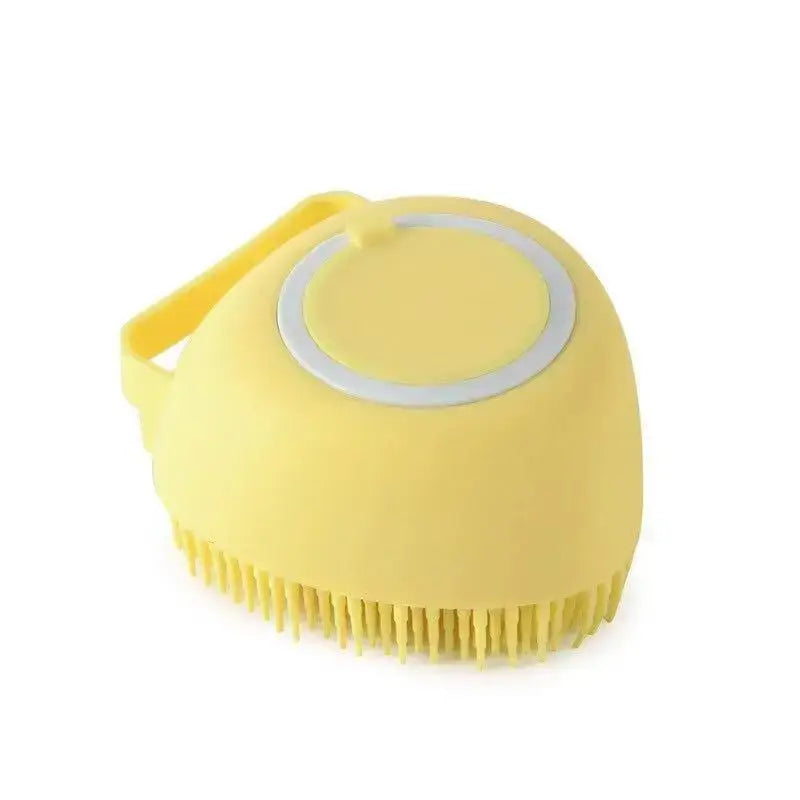 Yellow Portable Shampoo Dispensing Bath Brush, Soft Silicone Massage Comb for Short-haired French Bulldog Shower